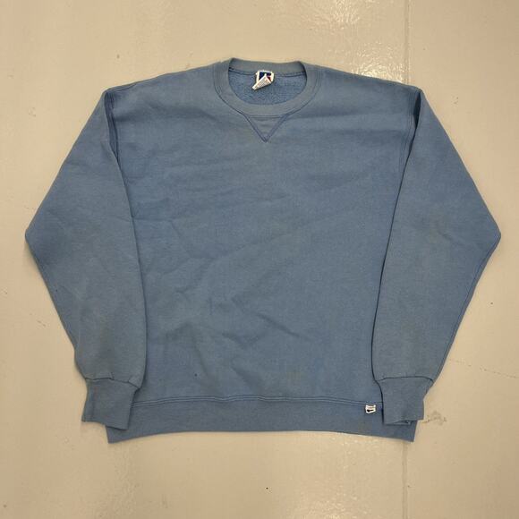 Vintage 90s Russell Athletic Light Blue Blank Sweatshirt - Picture 1 of 4